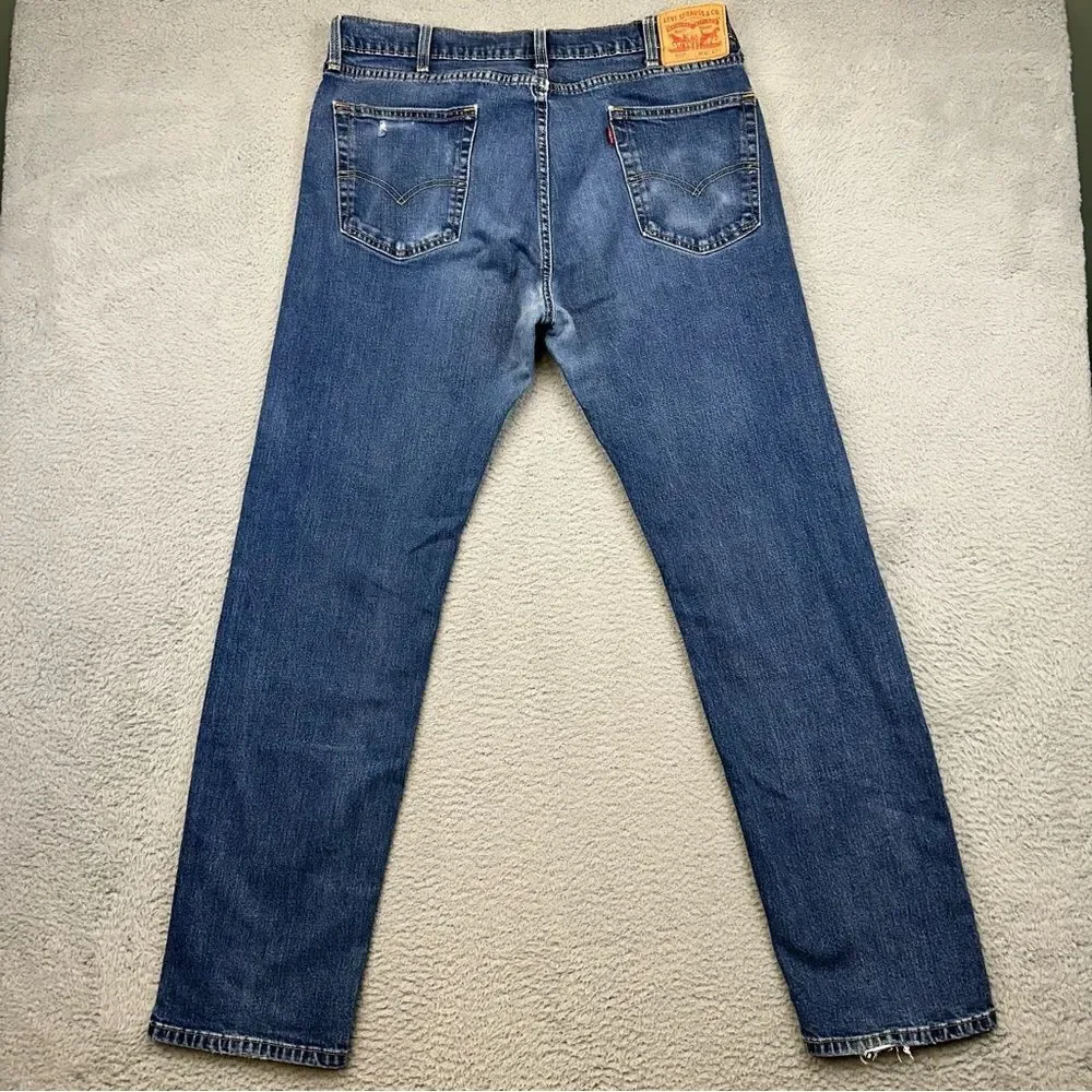 Levis 505 Jeans Mens 38x34 Blue Straight Medium Wash Distressed Casual‎ 36x32*